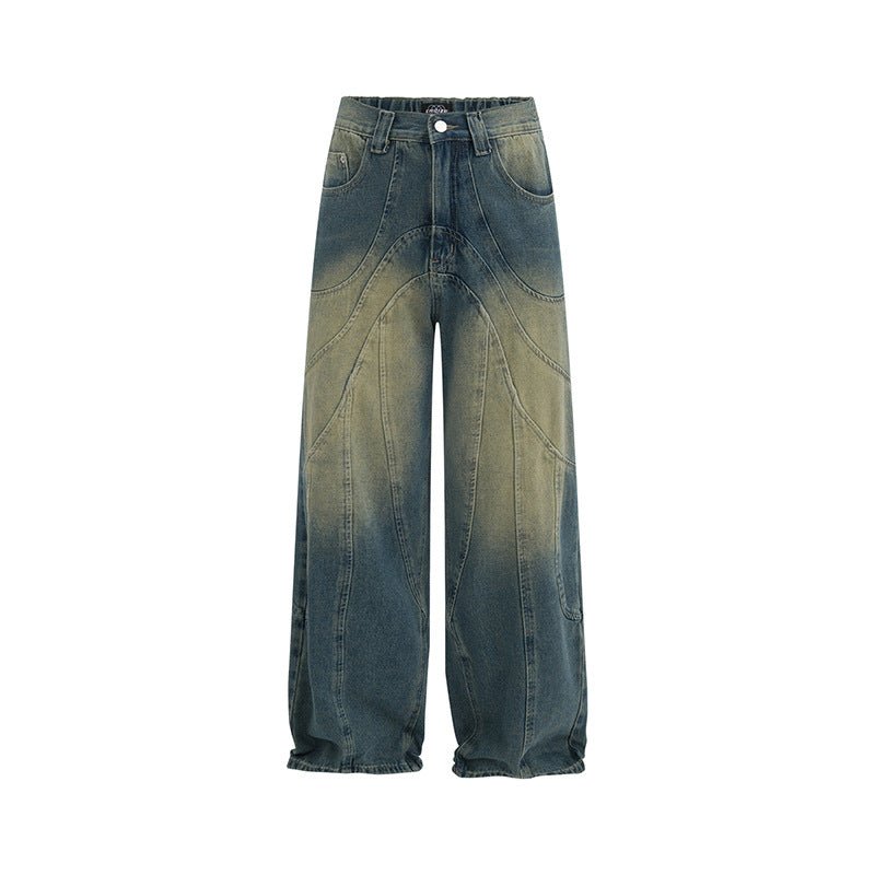 American - style Retro Washed Distressed Structural Stitching Jeans For Men - Sophinity