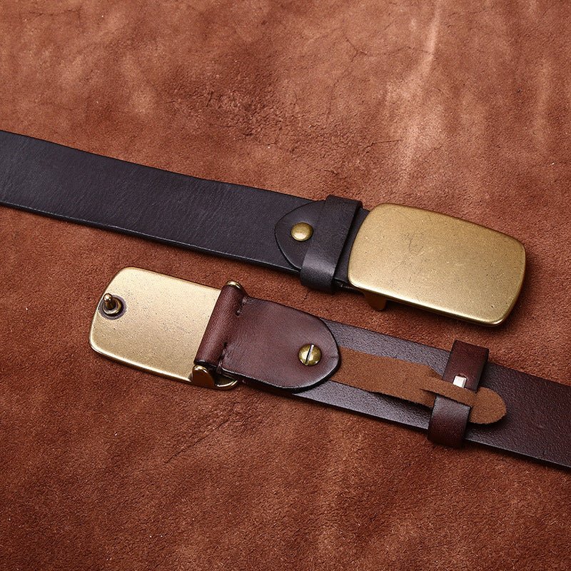 Wide Top Layer Smooth Buckle Retro Frosted Belt - Sophinity
