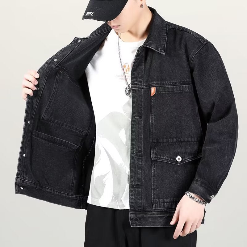 Fashion Smoky Gray Vintage Denim Jacket Men - Sophinity