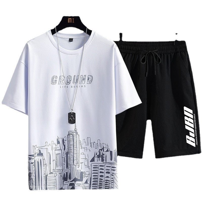 Men's Fashion Printed Short - sleeved T-shirt Shorts Sports Two - piece Set - Sophinity