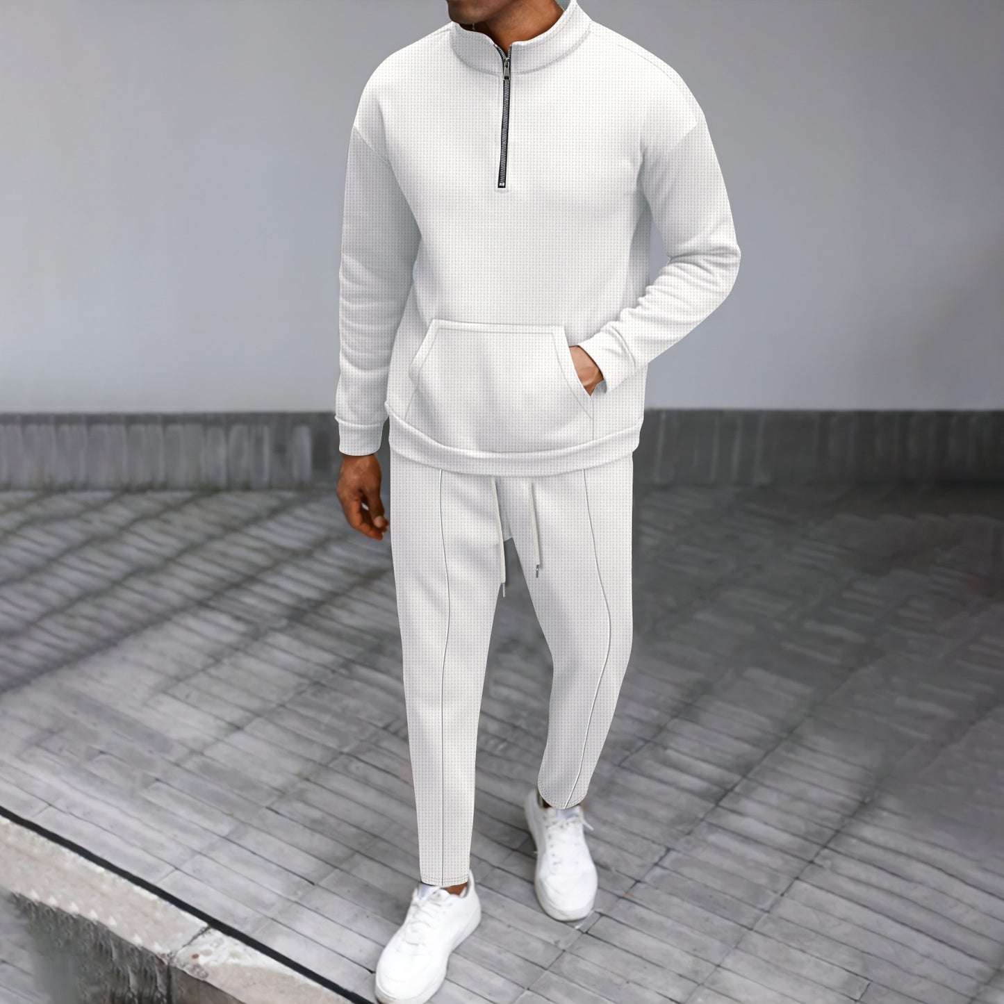 Turtleneck Half Zip Pocket Long Sleeve Sweater Trousers Casual Suit - Sophinity
