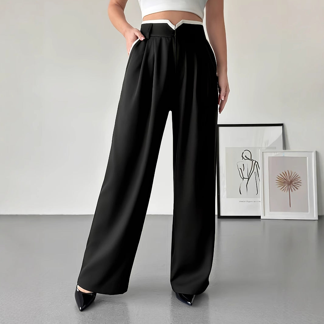 Women's Fashionable Casual Contrasting High Waisted Loose Wide Leg Pants - Sophinity