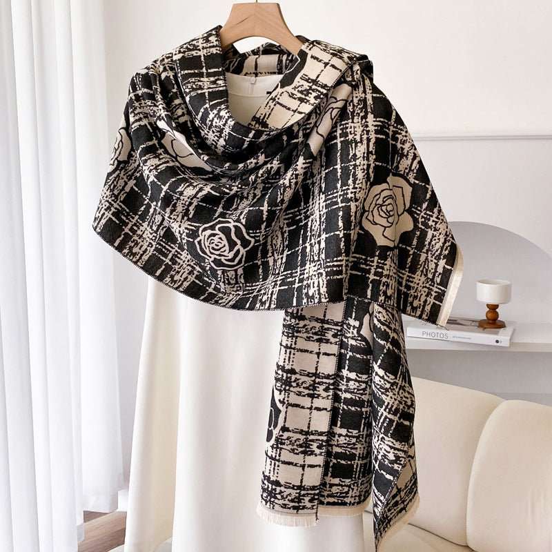 Cashmere - like Double - sided Scarf Camellia Tassel Air - conditioned Room Cloak - Sophinity