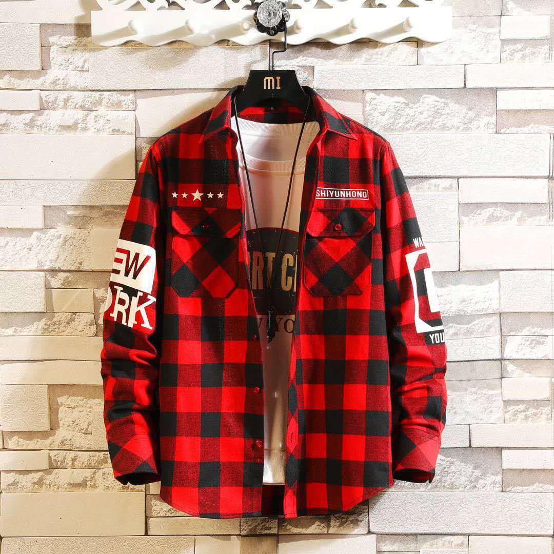 Men Casual Plaid Shirt Slim Fit - Sophinity