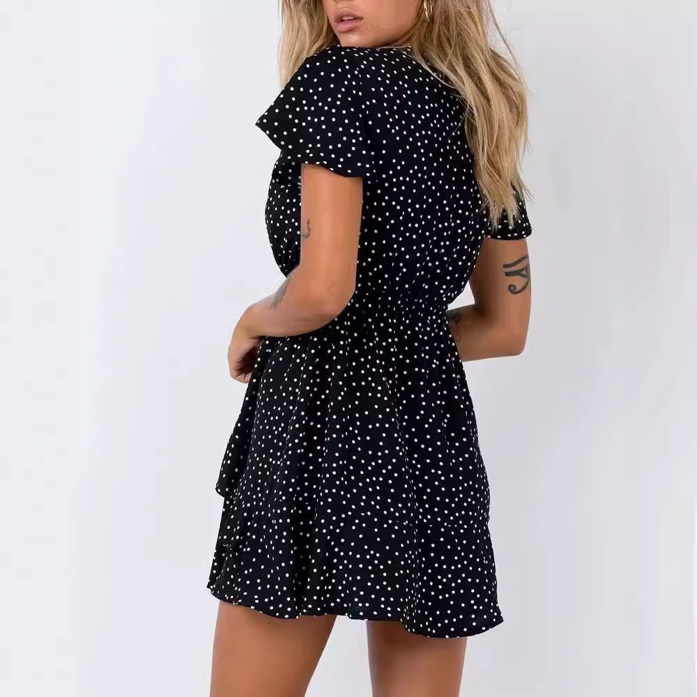 V - neck Polka Dot Waist Slimming Dress - Sophinity