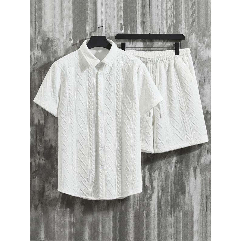 Men's Diamond Patterned Short Sleeved Shirt And Shorts Set - Sophinity