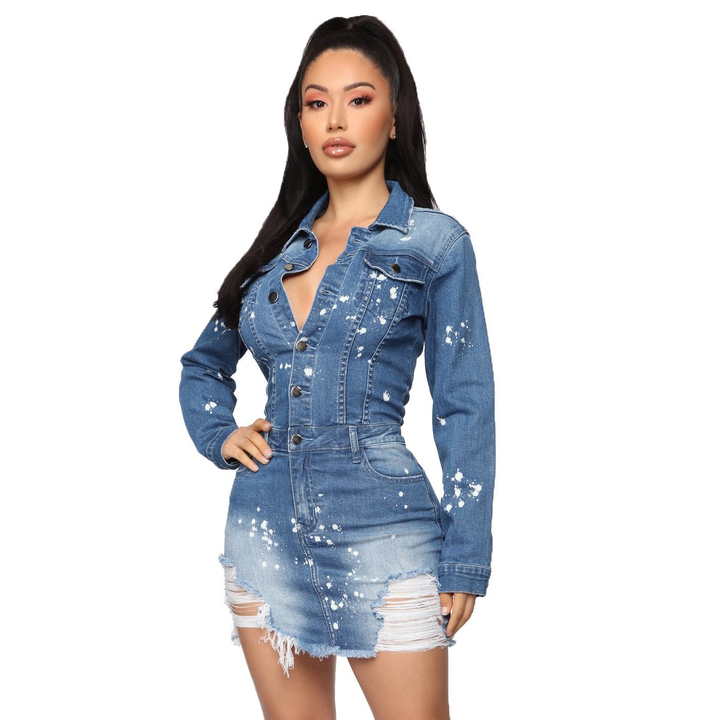 Elastic Breasted Denim Buttocks Dress - Sophinity
