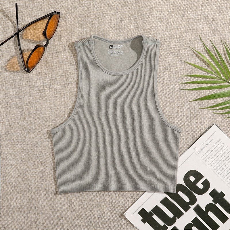 Solid Color Sleeveless Vest Women's Summer High Waist Short Navel Fitness Running Yoga Clothes - Sophinity