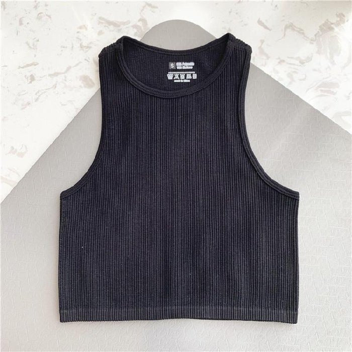 Solid Color Sleeveless Vest Women's Summer High Waist Short Navel Fitness Running Yoga Clothes - Sophinity