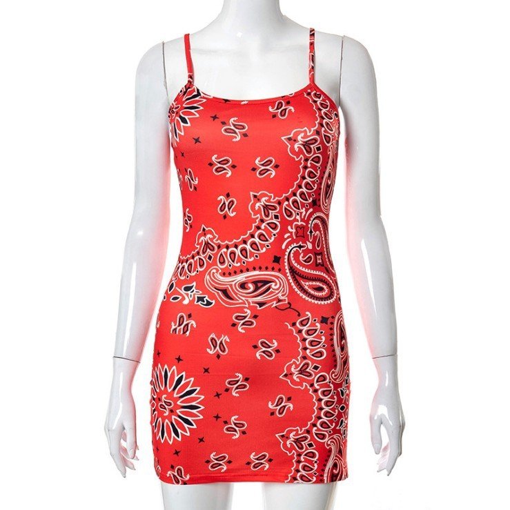 New Cashew Flower Print Sling Dress With Backpack - Sophinity
