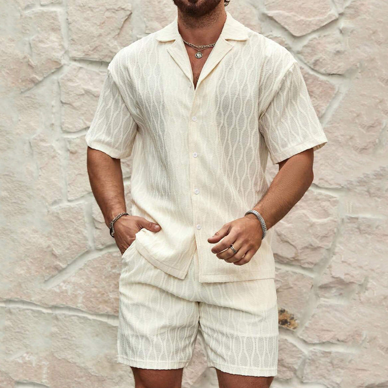 Men Tracksuits Summer Fashion Solid Loose Casual Two Pieces Lapel Button Shirt Shorts Beach Holiday All-match Outfits Male - Sophinity
