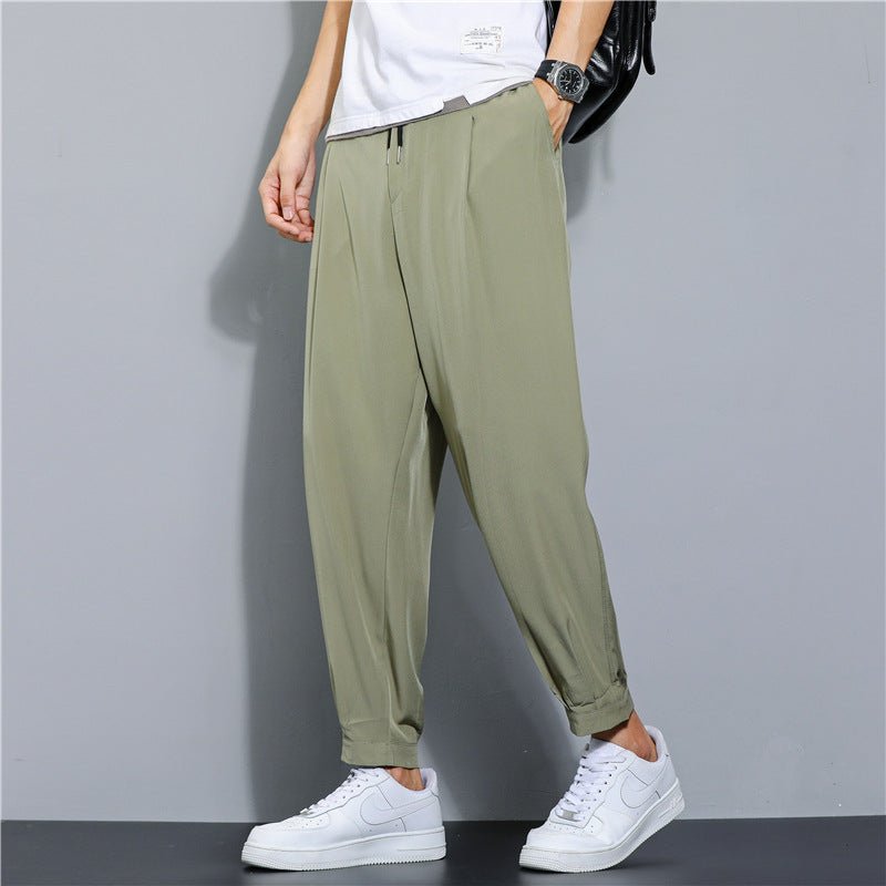 Ice Silk Leisure Draping Student Sports Straight Cropped Pants - Sophinity
