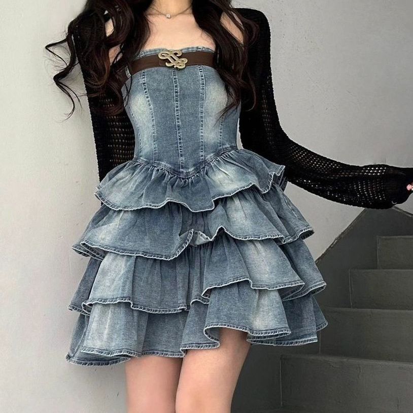 Women's Fashionable Temperament Bustier Denim Dress - Sophinity