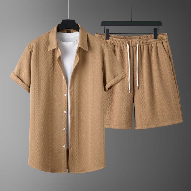 Men's Diamond Patterned Short Sleeved Shirt And Shorts Set - Sophinity