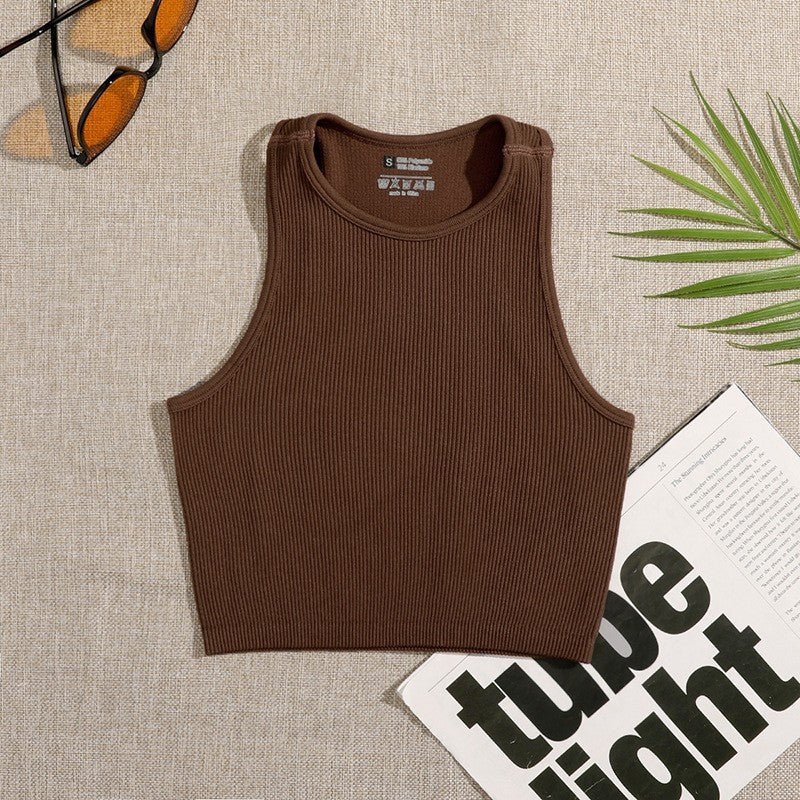 Solid Color Sleeveless Vest Women's Summer High Waist Short Navel Fitness Running Yoga Clothes - Sophinity