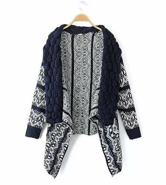 Geometric Pattern Bubble Collar Knitted Cardigan Women - Sophinity