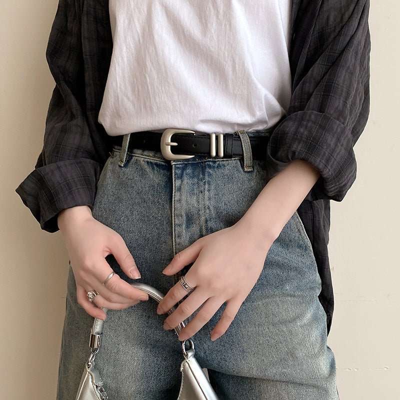 Minimalist Silver Buckle Crescent Thin Belt - Sophinity