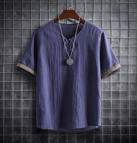 Vintage Linen V - Neck Short Sleeve T-Shirt Running Volume - Sophinity