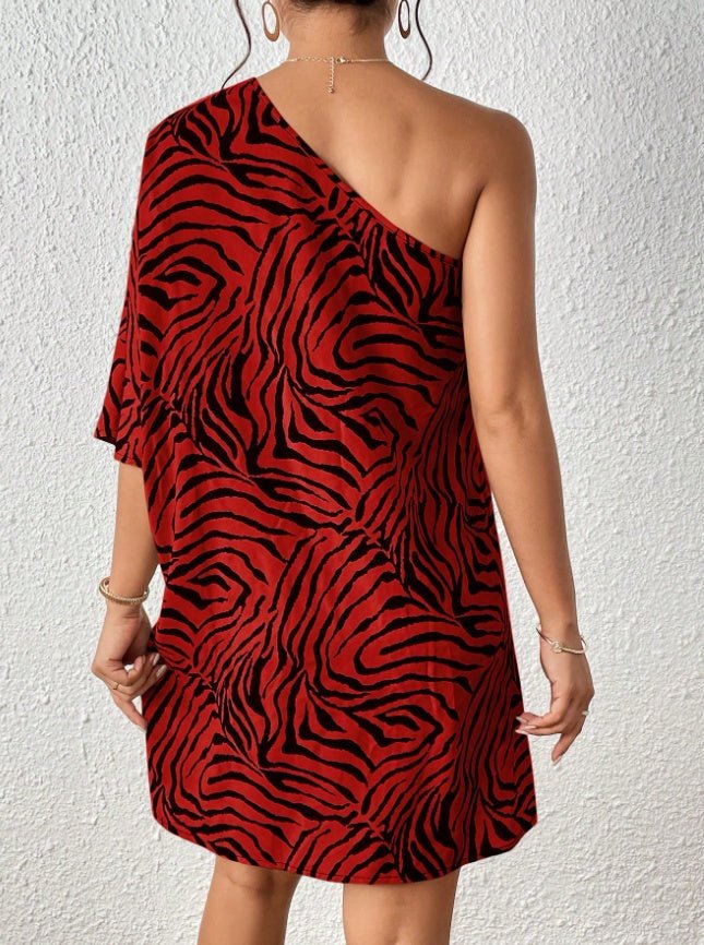 Women's Casual Asymmetrical Collar Zebra Print Vacation Dress - Sophinity