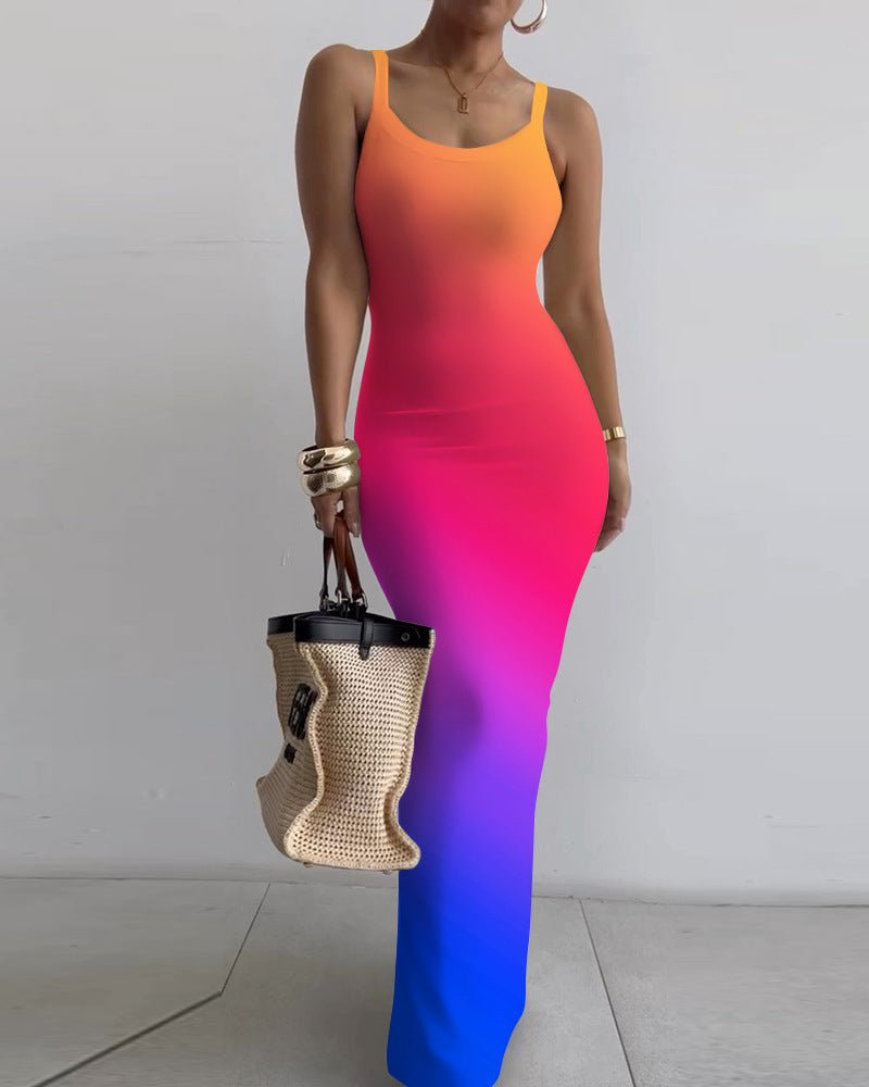 Women's White Suspender Slim Fit Skinny Long Dress - Sophinity