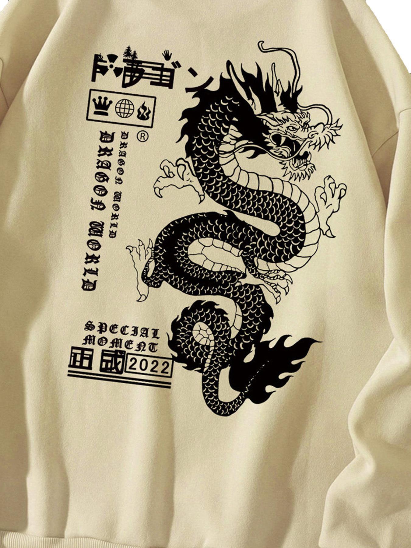 Men's Autumn And Winter Loose Tokyo Dragon Print Crewneck - Sophinity