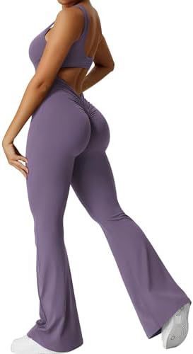 Women Sleeveless Flare Jumpsuits Fitness Yoga Long Pants - Sophinity