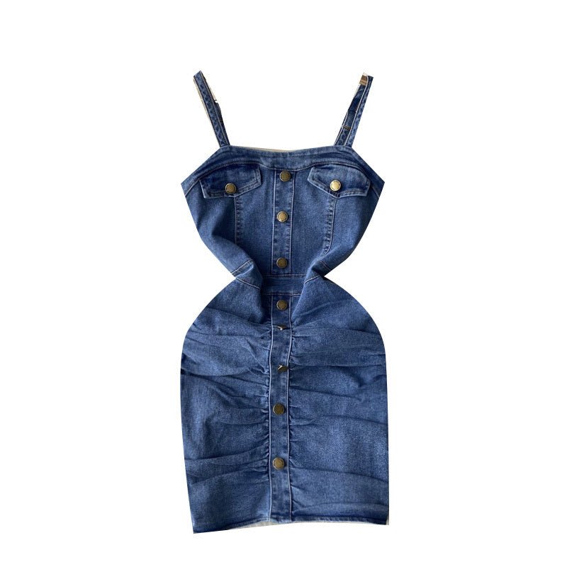 Women's Design Sense Denim Suspender Dress - Sophinity