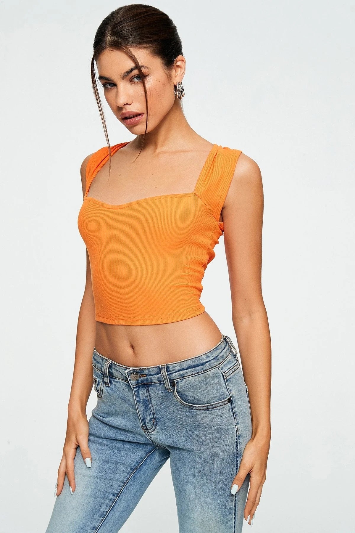 Crop Top Sweetheart Solid Ribbed Sleeveless - Sophinity