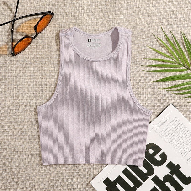 Solid Color Sleeveless Vest Women's Summer High Waist Short Navel Fitness Running Yoga Clothes - Sophinity