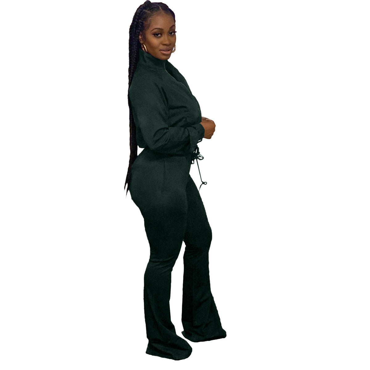 Stylish athleisure two piece set in dark green for casual and active wear