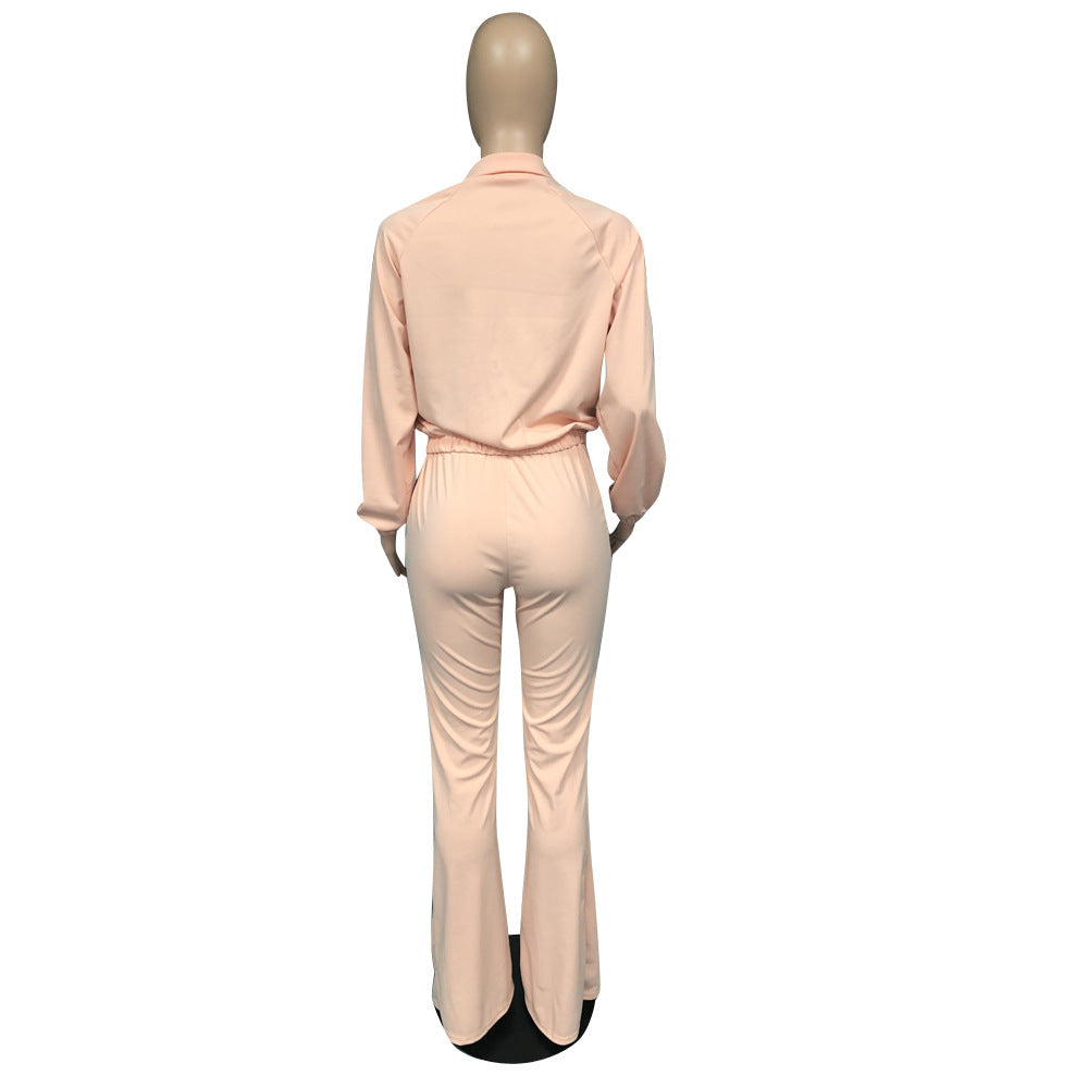 Model wearing a stylish athleisure two piece set in soft pink from CJdroposhipping, showcasing a relaxed fit
