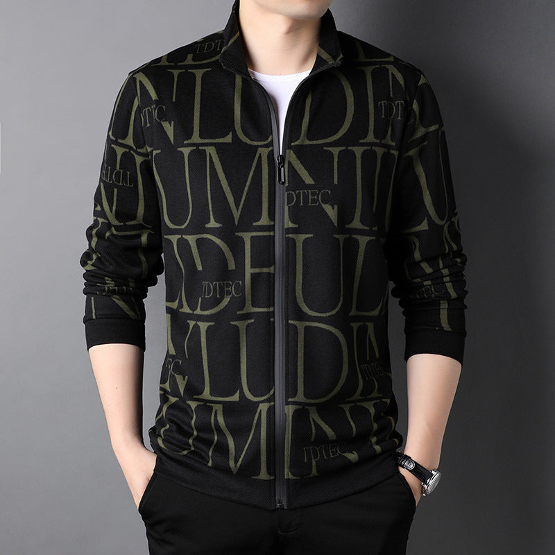 Stylish athleisure zip jacket in black and green with bold lettering for casual workouts