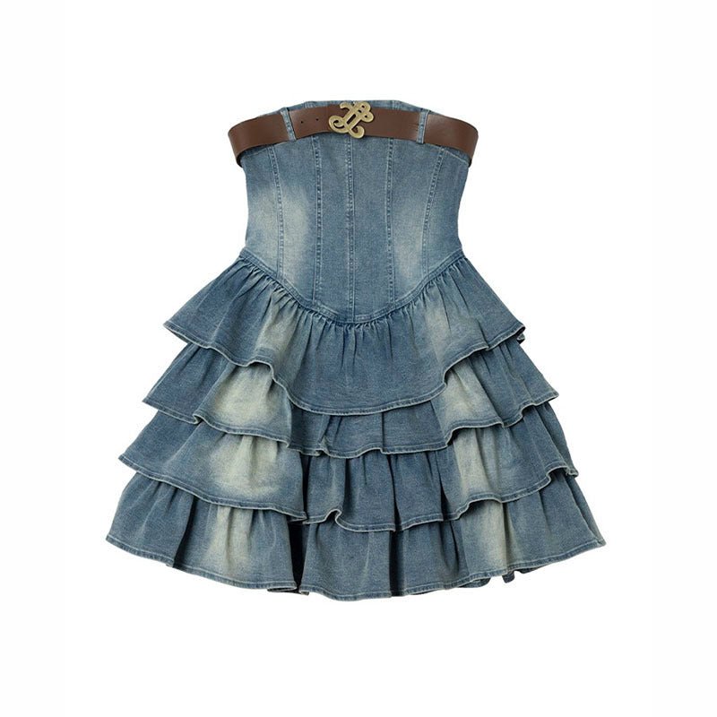 Women's Fashionable Temperament Bustier Denim Dress - Sophinity