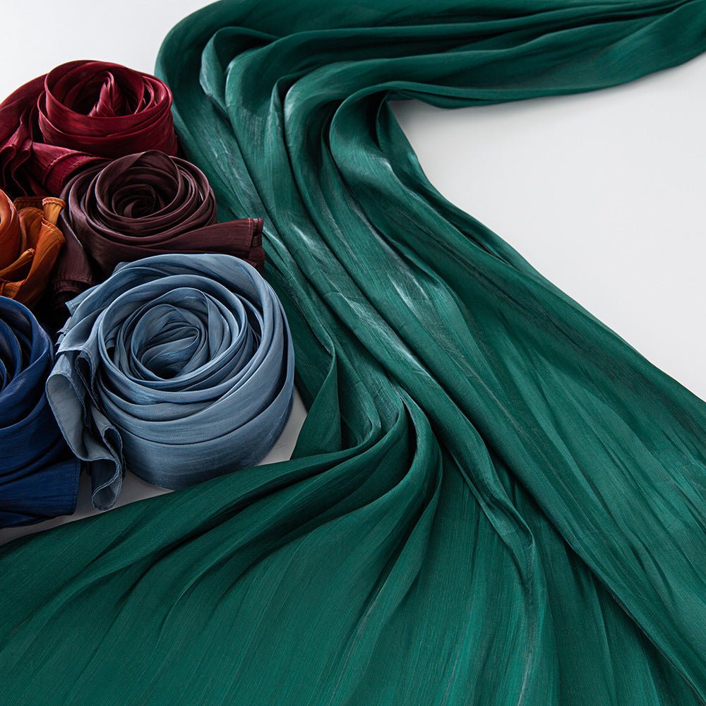 Solid Color Thin Travel Sun Protection Shawl Linen Plain Satin Scarf - Sophinity