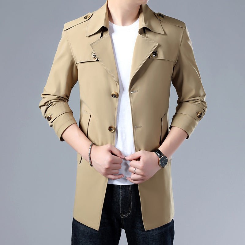 Spring And Autumn Men's Trench Coat With Buttons Top Quality Jacket Slim Regular Classic Jacket - Sophinity