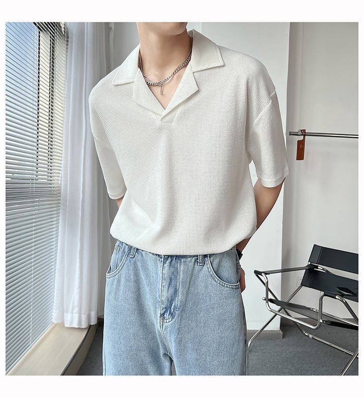 Ins Springsummer Plain Short Sleeve Polo Knitted Loose Drop - shoulder Sleeve Half Sleeve - Sophinity