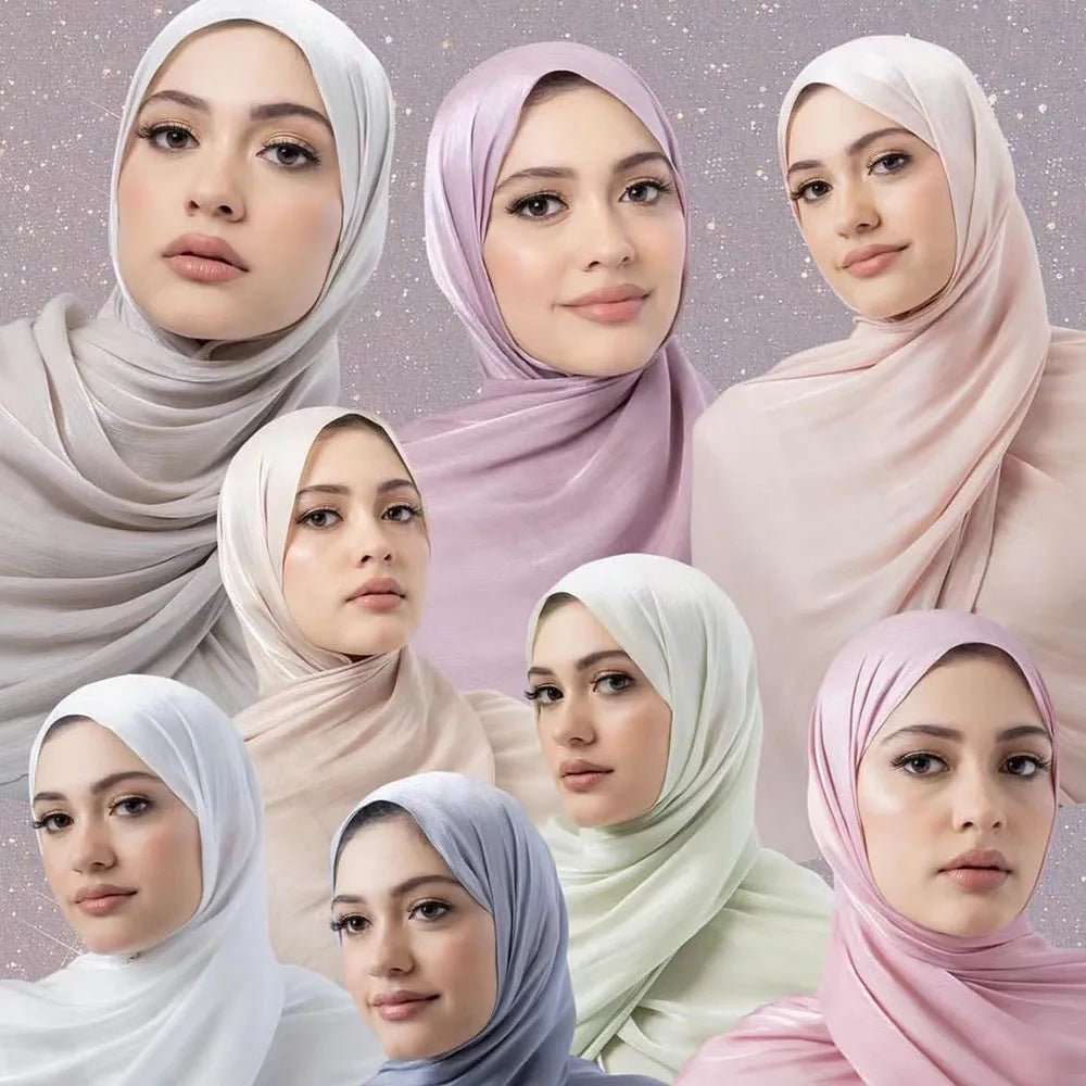 Solid Color Thin Travel Sun Protection Shawl Linen Plain Satin Scarf - Sophinity