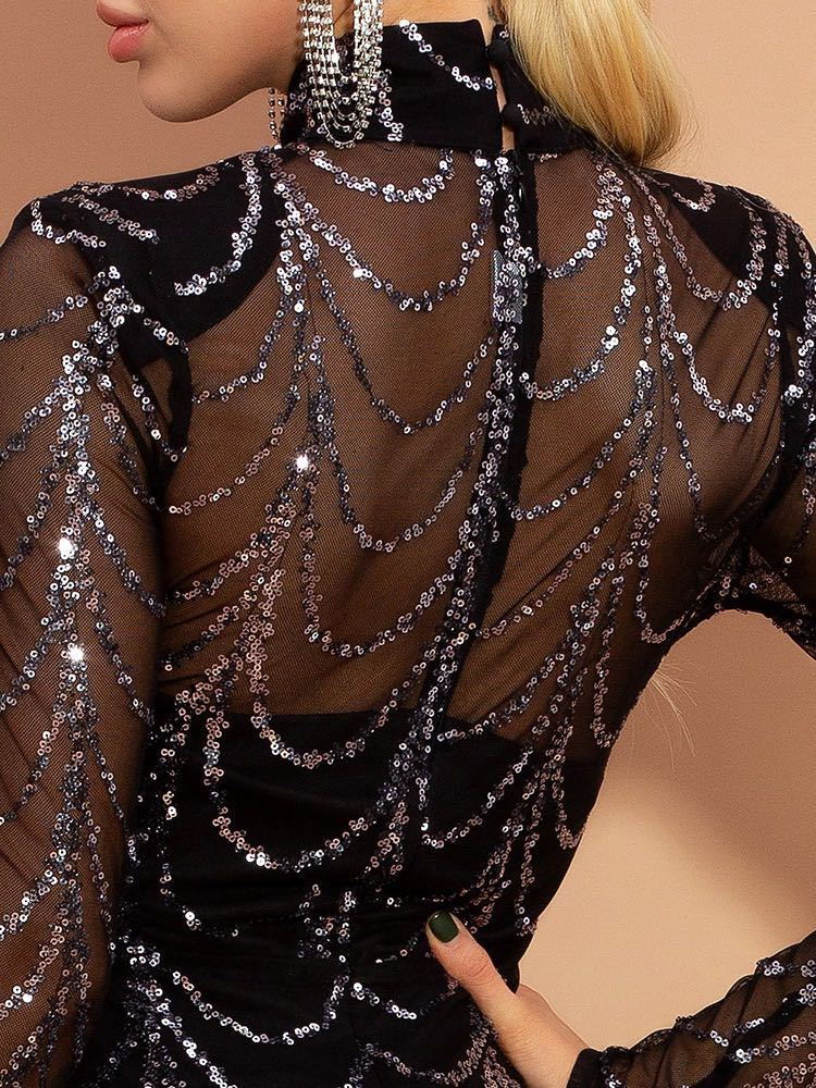 Sequins Women Maxi Dresses Long Sleeve Female Party Dresses - Sophinity