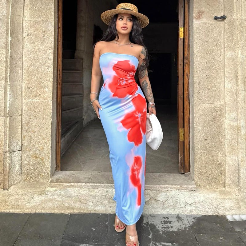 Slim Slit Tube Long Dress Summer Sexy Pint Party Beach Dresses Women's Clothing - Sophinity