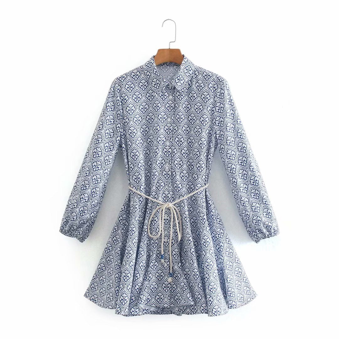 Spring Belt Printed Dress