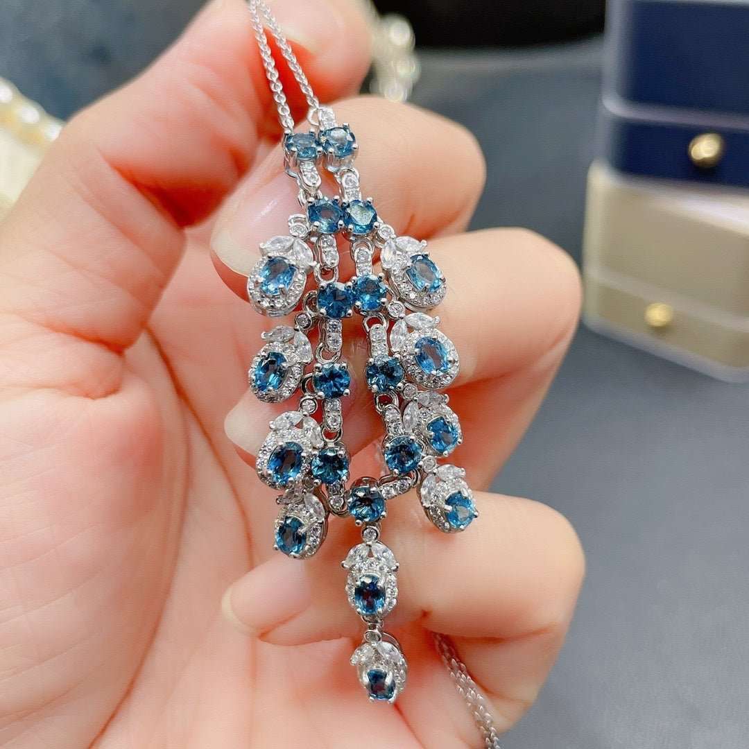 Natural Blue Topaz Necklace Women Fashion - Sophinity