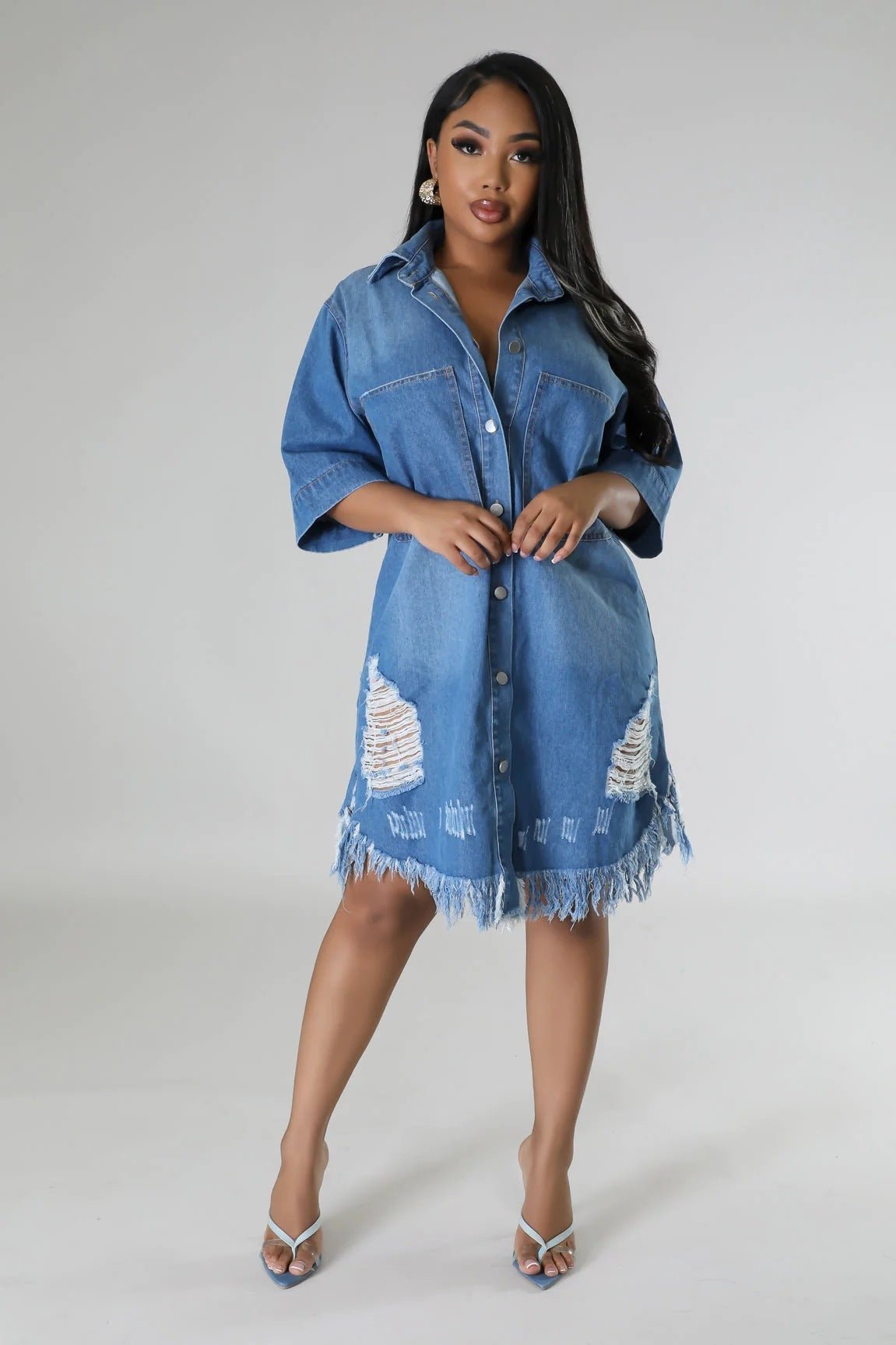 Women's Fashion Denim Long Dress - Sophinity