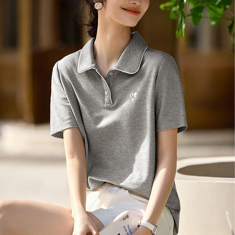 New Love Embroidered Lapel Casual Versatile Slimming Shirt - Sophinity