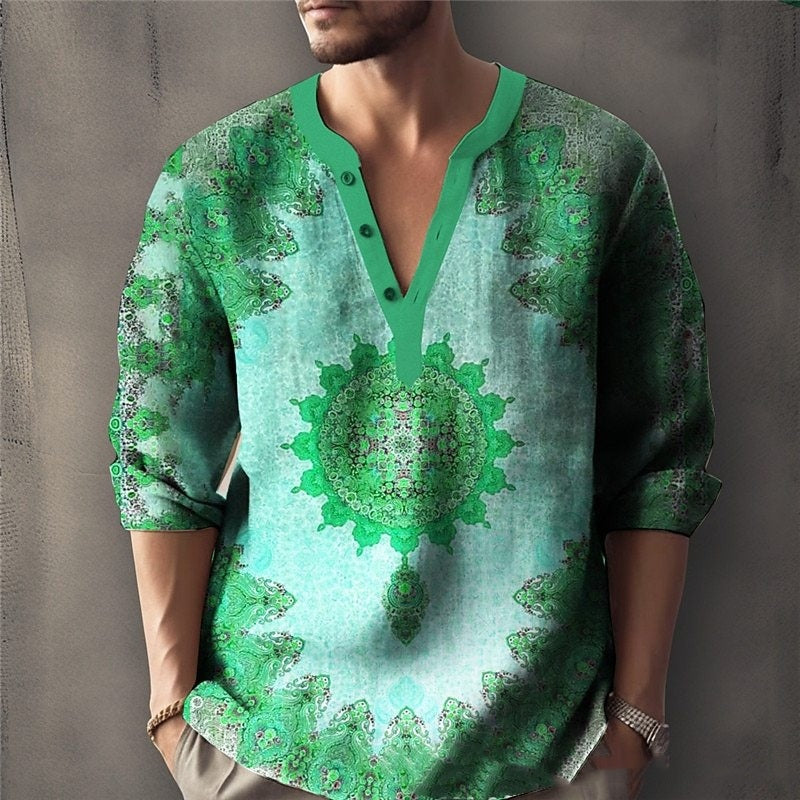 Printed Casual V-neck Men's Loose Jacquard Sweater Long Sleeve - Sophinity