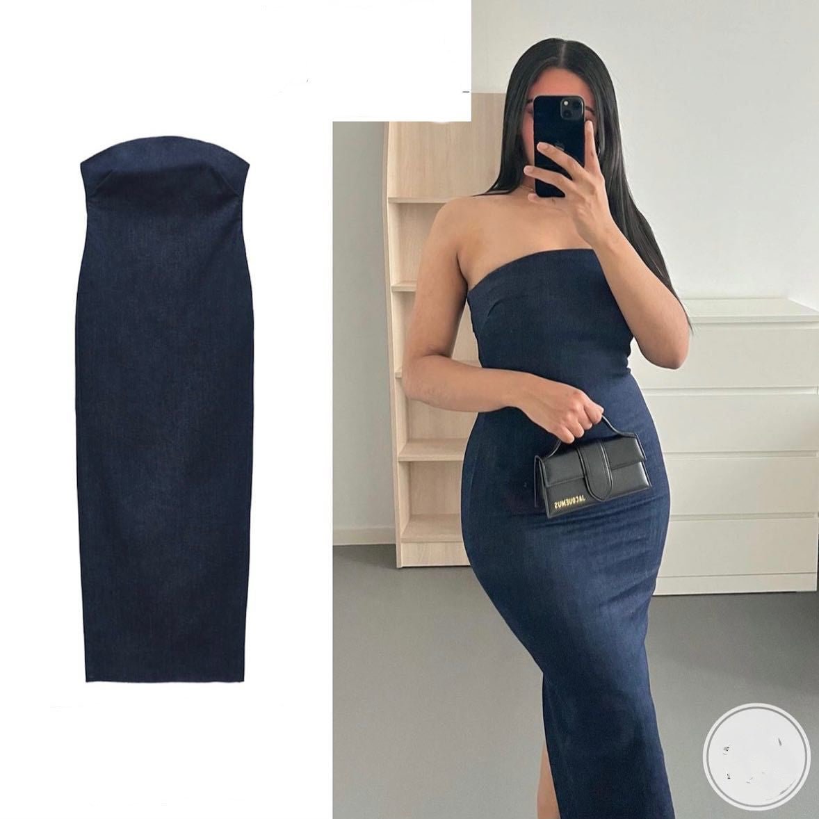 Back Zip Denim Wrap Dress - Sophinity