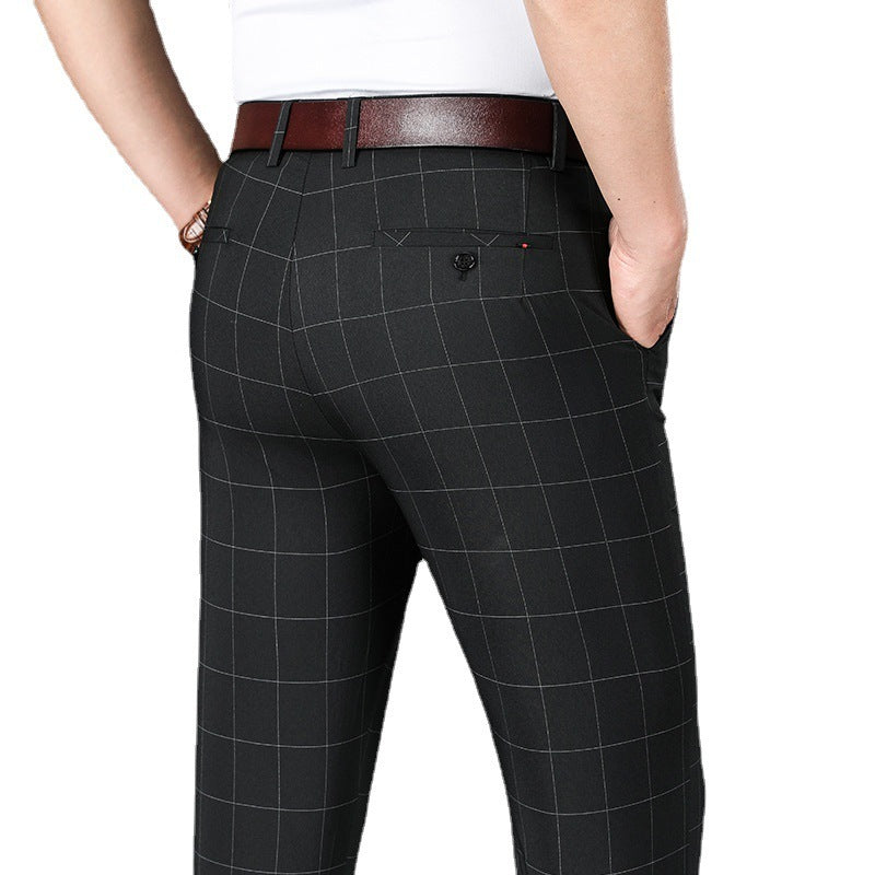 Slim-fit Straight Plaid Suit Formal Wear Mid Waist Casual Pants - Sophinity