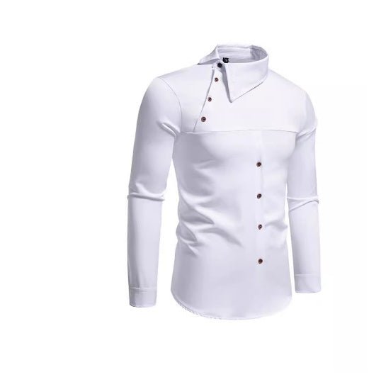 Men's Lapel Oblique Placket Asymmetric Long - sleeved Shirt - Sophinity