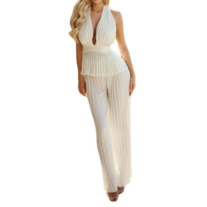 Fashion Women's Suit Elegant Top Loose Trousers Solid Color Two - piece Set - Sophinity
