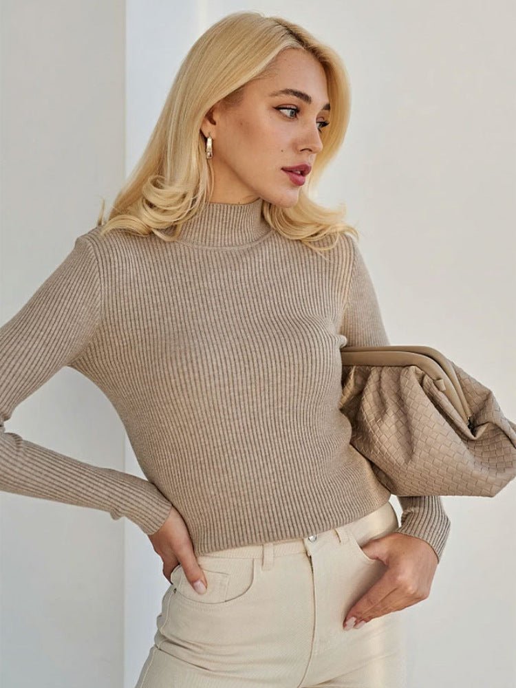 Women's Fashion Simple Pure Color Half Collar Sweater - Sophinity