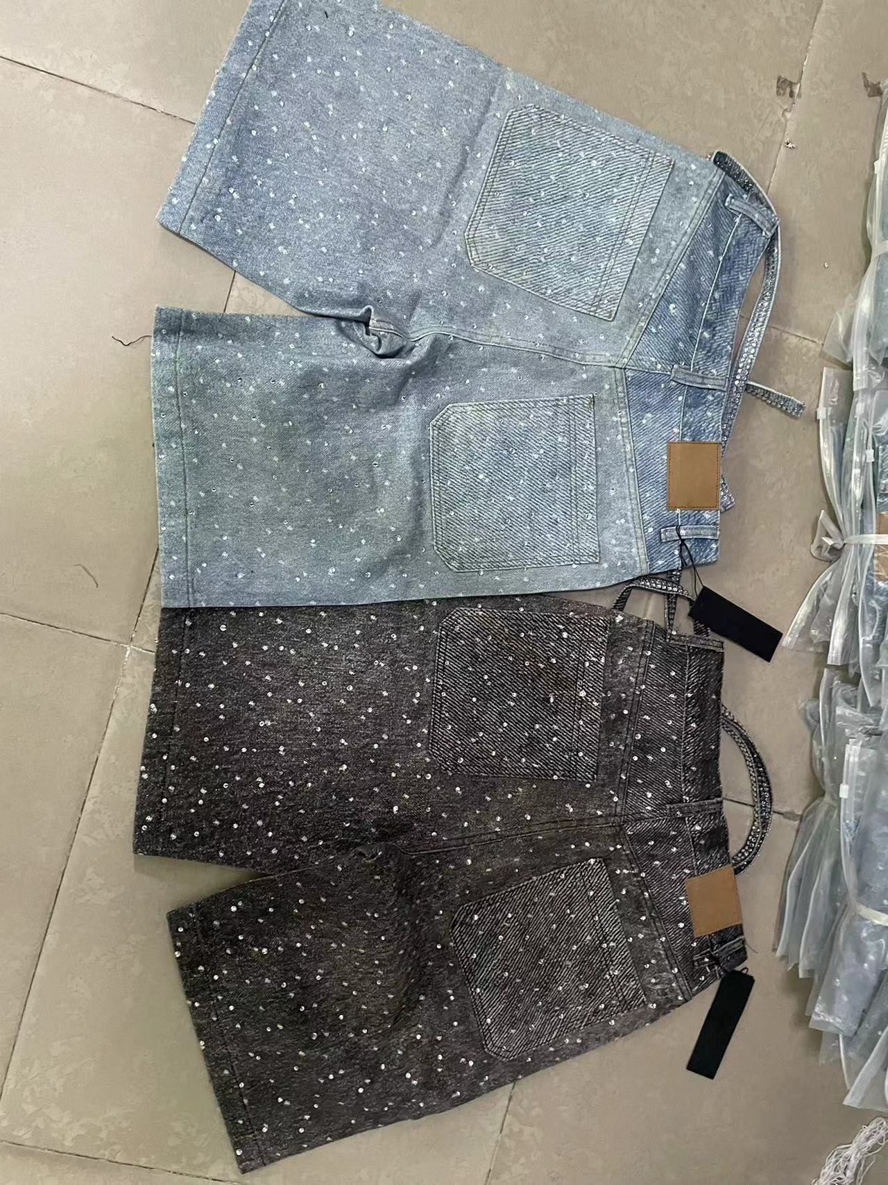 Ins Style Washed Rhinestone Belt Belt Denim Shorts - Sophinity